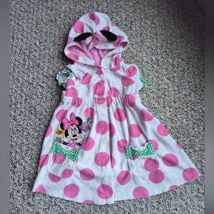 Disney Store Toddler Girls Bath Robe Minnie Mouse Hooded SS Polka Dot Size 2